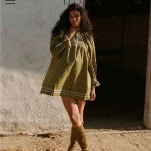 DÔEN Beatrice Puff Sleeve Cottagecore Mini Dress in Cypress Calico - XS